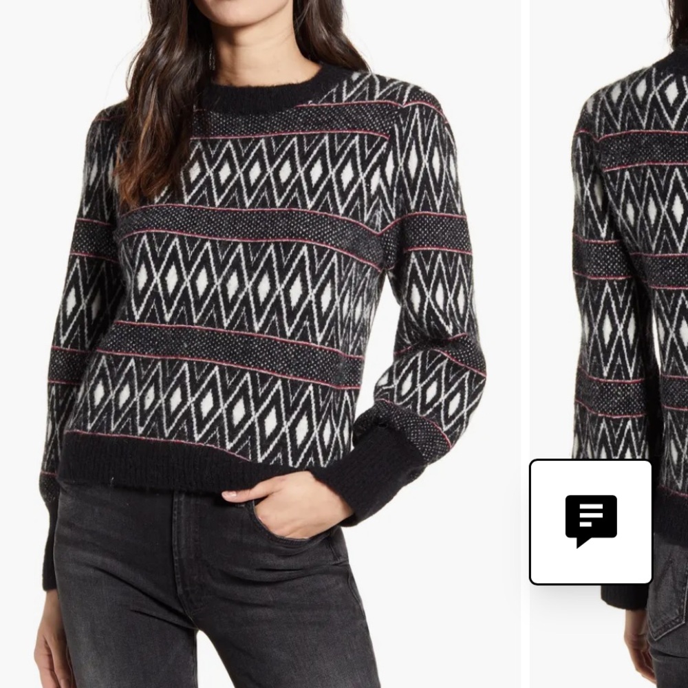 Rails Ana Geo Pattern Black, White & Pink Geometric Crewneck Sweater